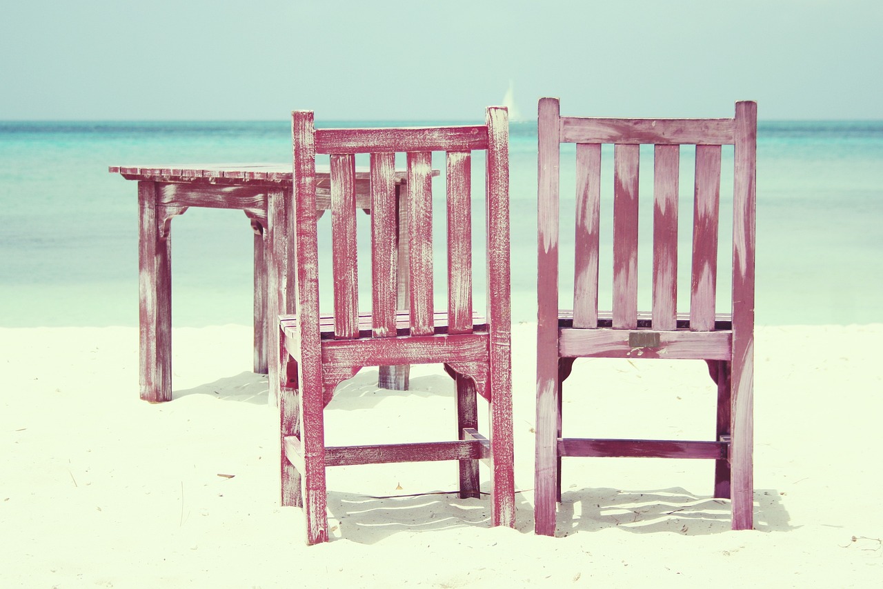 beach, chairs, sea, rest, aruba, table, sandy beach, shore, seashore, wooden chairs, sand, seats, coast, tropical island, beach, chairs, chairs, table, table, table, nature, table, table